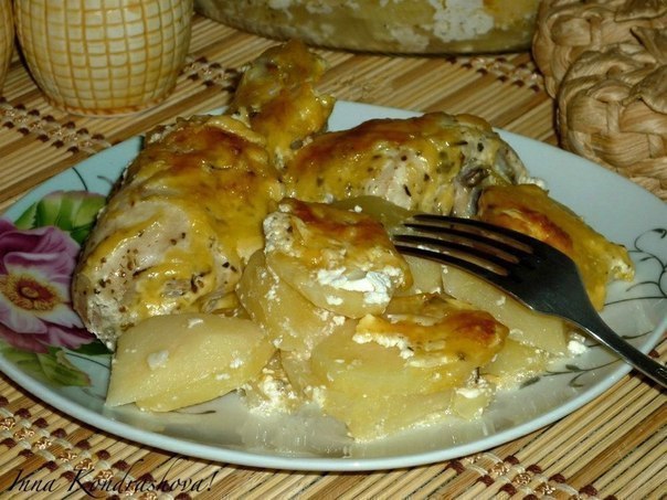 Курица с картошкой в сметане в духовке пошаговый рецепт