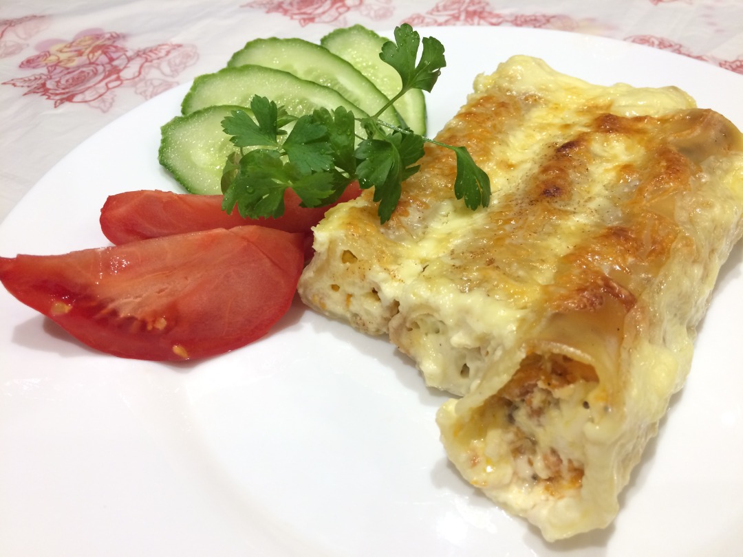 Каннеллони с рыбой и овощами