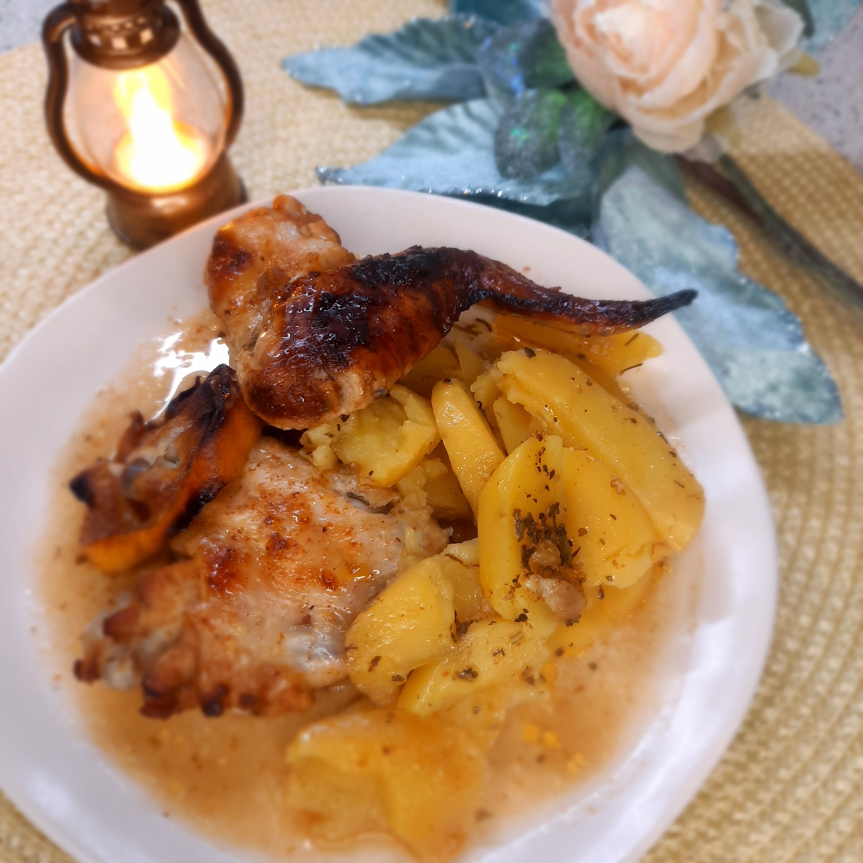 Куриные крылышки в соевом соусе с картофелем 