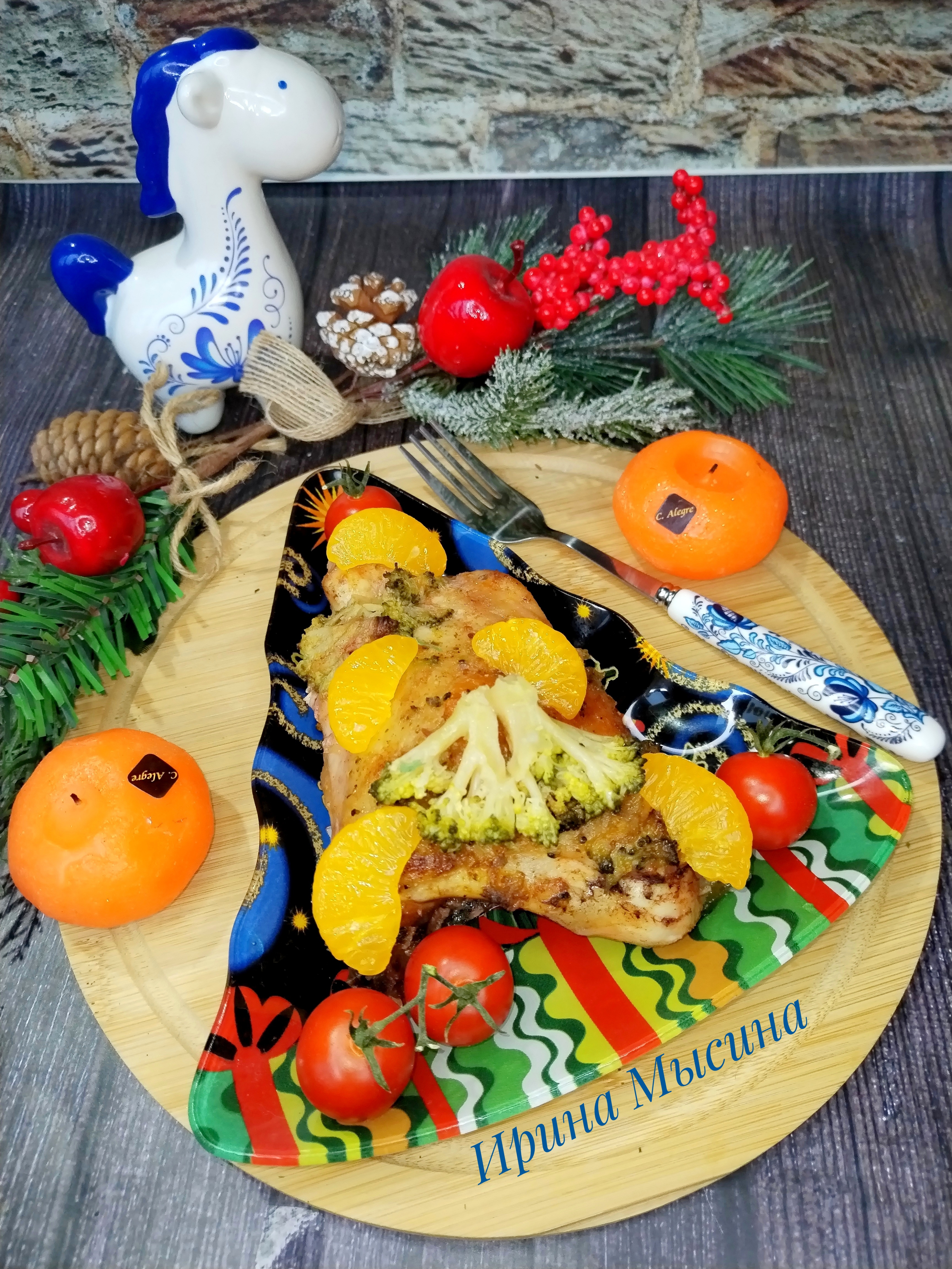 Куриные бёдра с мандаринами в духовке. Горячее к новогоднему столу