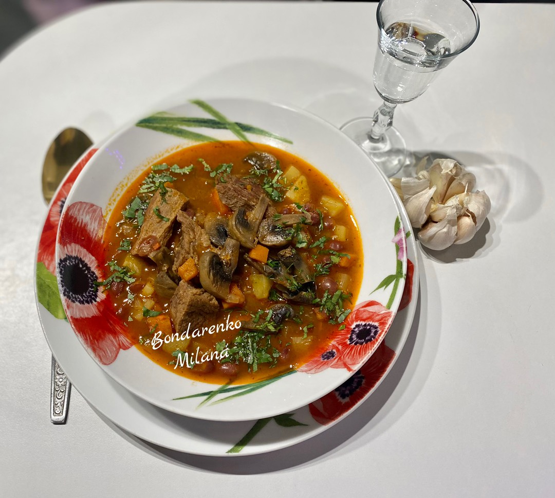 ⚜️Густой томатный суп с фасолью, грибами и говядиной