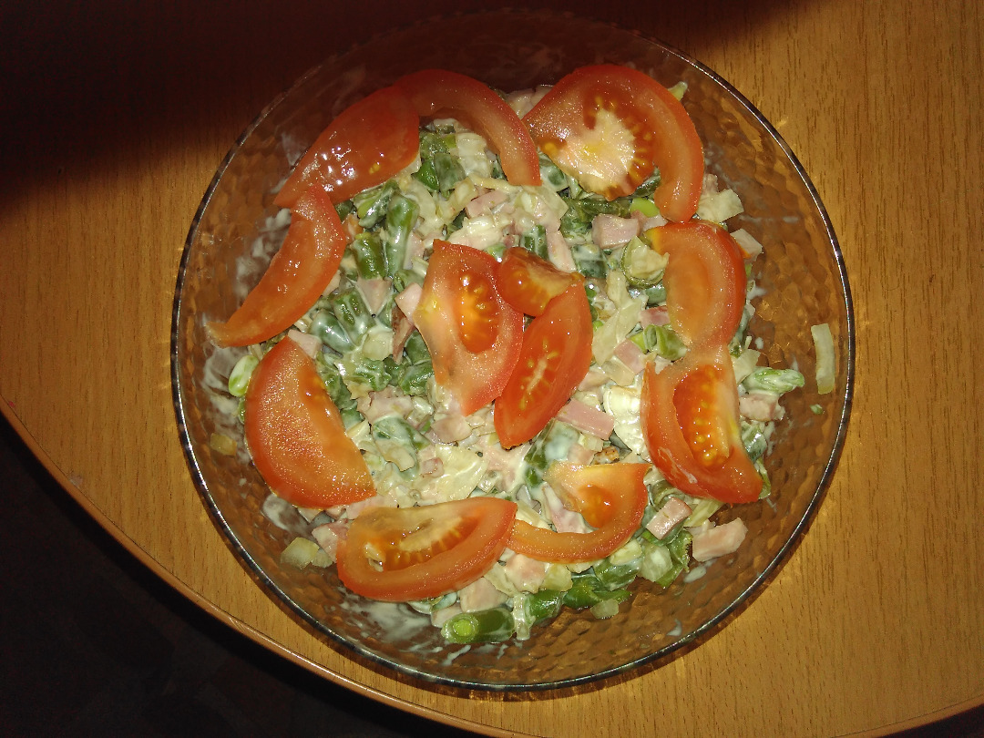 Салат с фасолью и ветчиной, пошаговый рецепт на ккал, фото, ингредиенты - businka
