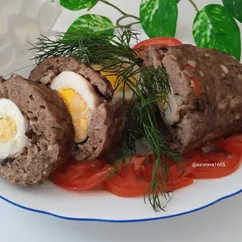 Мясной рулет с яйцами и грибами