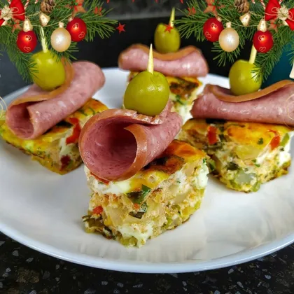 Закуска на праздник (фуршет) • Бандерилья — омлет с копченой колбасой и оливками