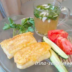 Блинчики с мясом и бульон с зеленью #школа