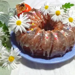 🧡Пирог с хурмой и орехами под лимонной глазурью