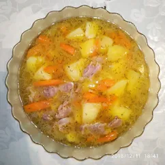 Жаркое с бульоном и куриными желудочками