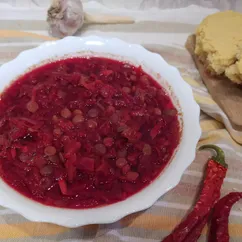 Борщ из чечевицы без картофеля (веганский)