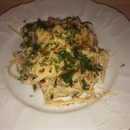 Спагетти «Карбонара» с шампиньонами