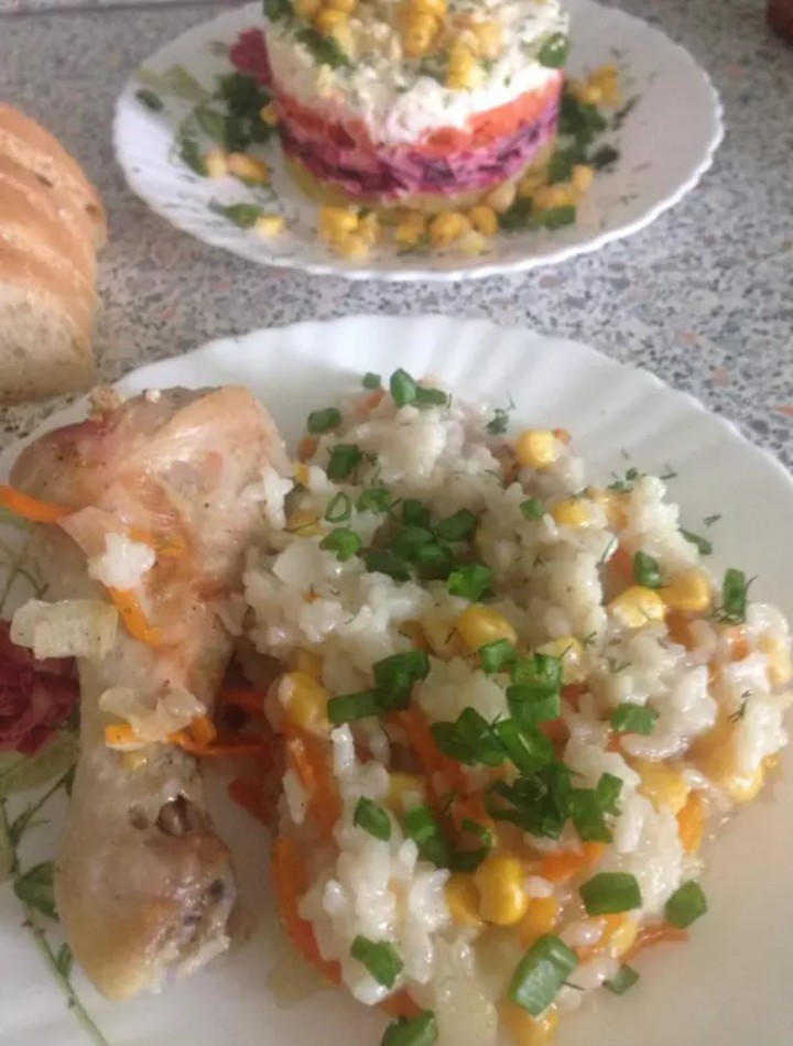 Курица с рисом и овощами в духовке пошаговый рецепт