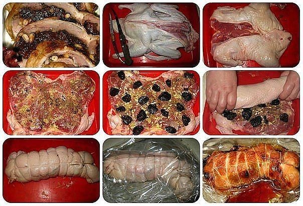 Утиный рулет с черносливом и орехами