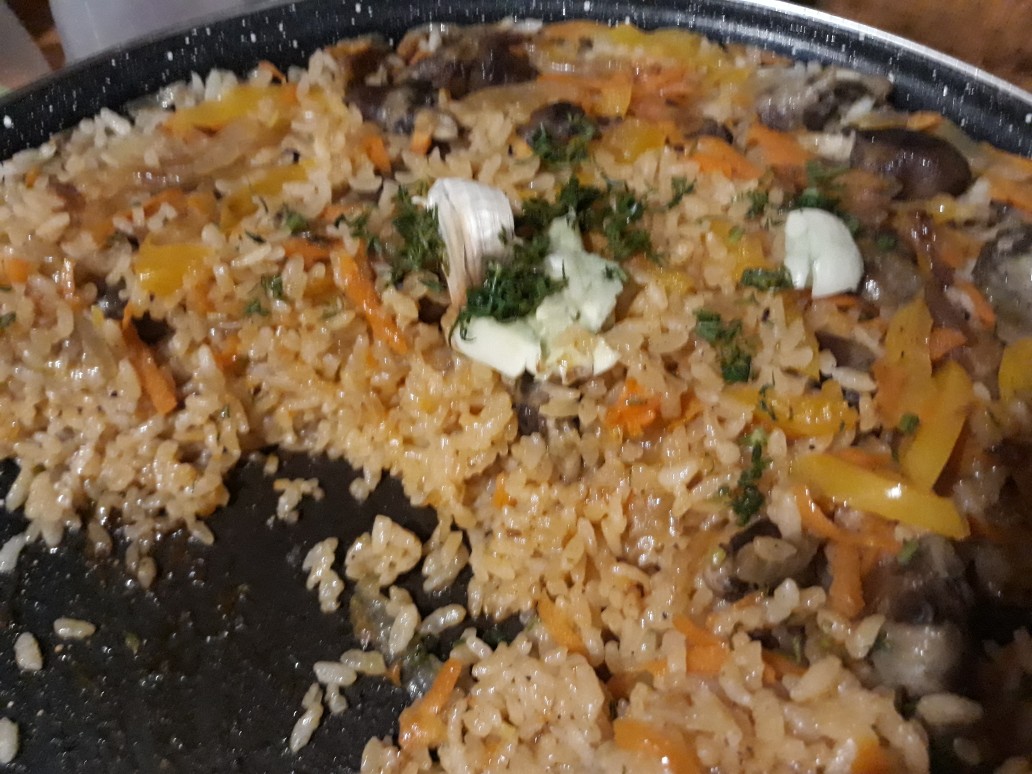 Плов с куриными сердечками