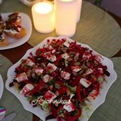 Салат из печеной свеклы, булгура и малиновой заправкой
