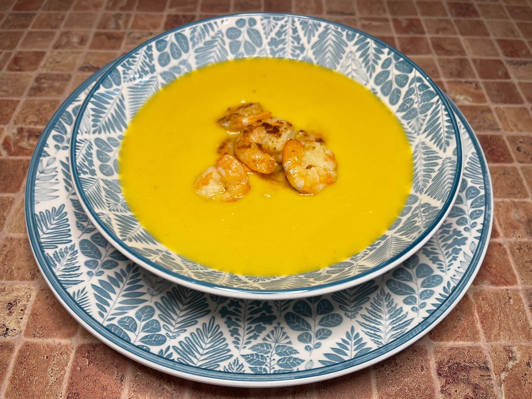 Крем суп из тыквы с креветками