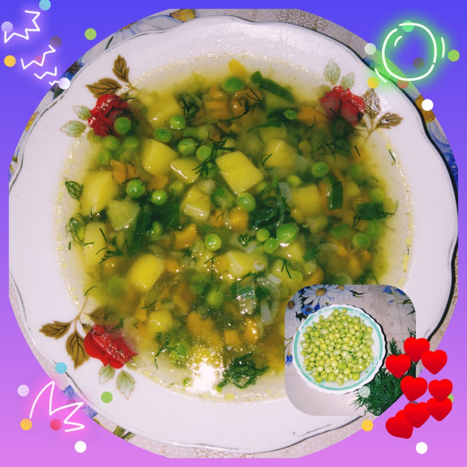 Рецепт вкусного супа из зелёного горошка с лососем