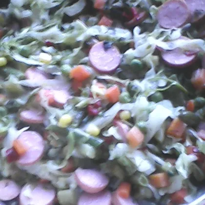 Тушёные овощи с сосисками