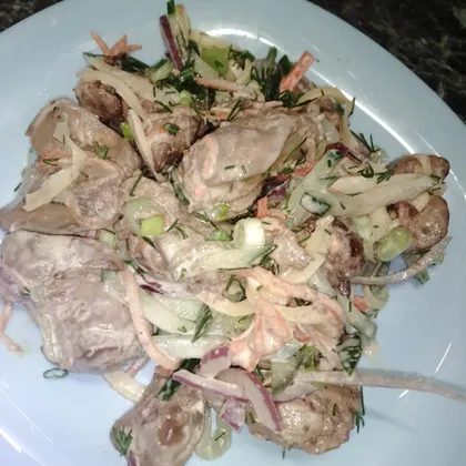 Теплый салат с куриной печенью 2