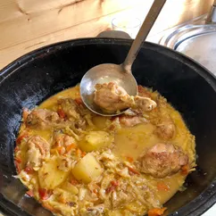 Курица кебаб с овощами на пиве