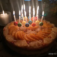 Бисквитный торт с кремом и фруктами 🎂 🍑 🍍