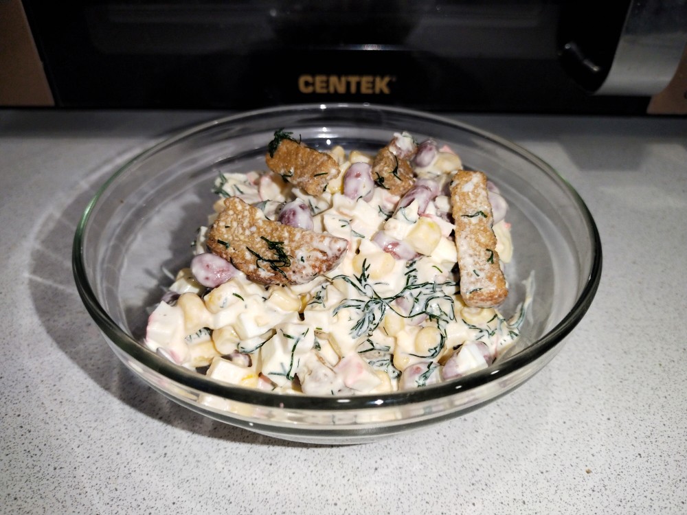 Салат с крабовыми палочками сухариками и фасолью рецепт фото пошагово и видео