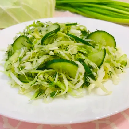 Зеленый салат из ранней капусты с огурцом