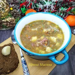 Горохово-чечевичный суп на копченых ребрышках 