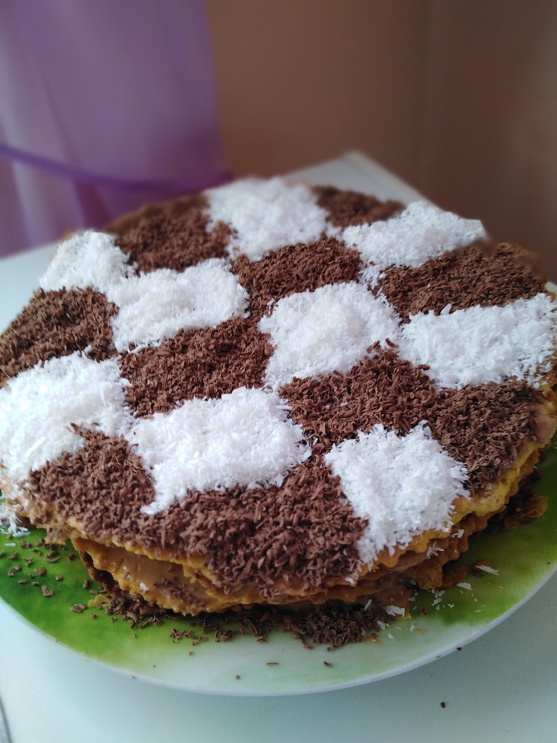 Бисквитный торт Шахматная Доска с кремом из сгущенки простой рецепт пошаговый