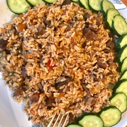 Рис с мясом и баклажанами в мультиварке