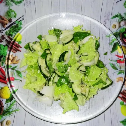Зелёный салат из огурцов и пекинской капусты