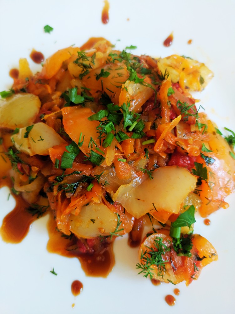 Перец жареный с овощами