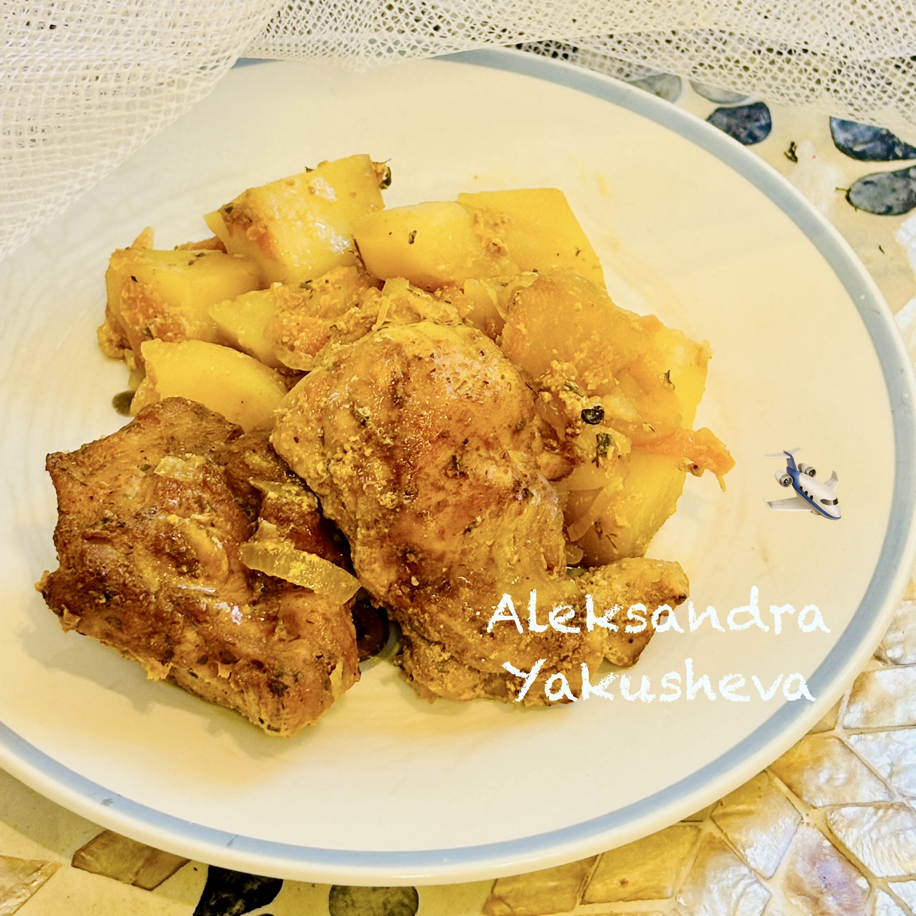 Курица с ананасами и картошкой, в рукаве