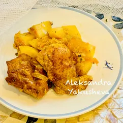 Курица с ананасами и картошкой, в рукаве