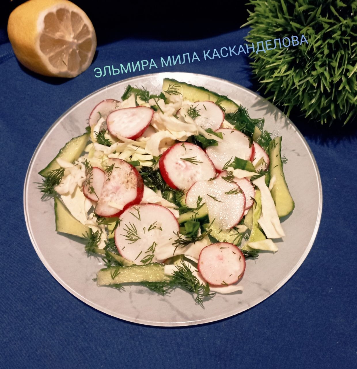 Салат из свежей капусты с огурцом и редисом