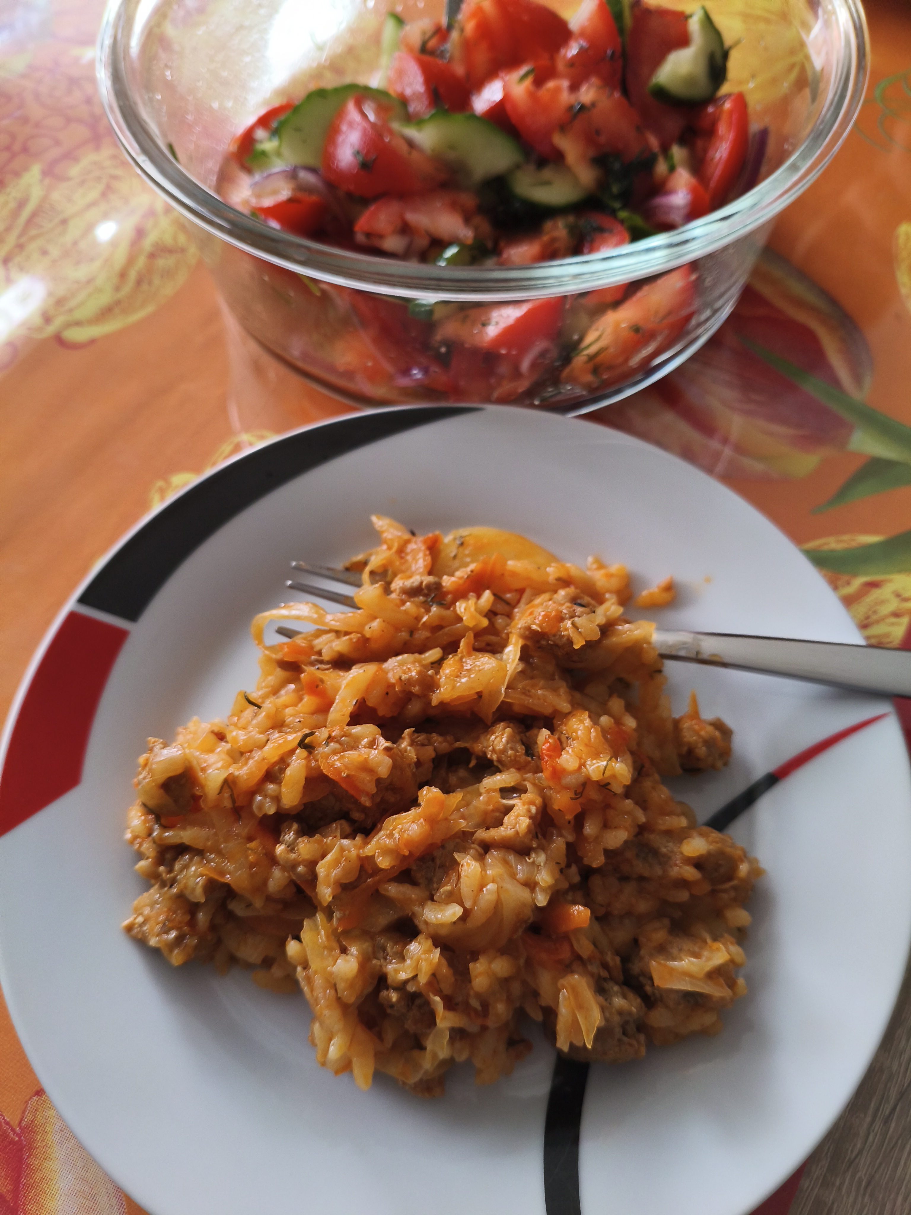 Гречка с капустой и фаршем