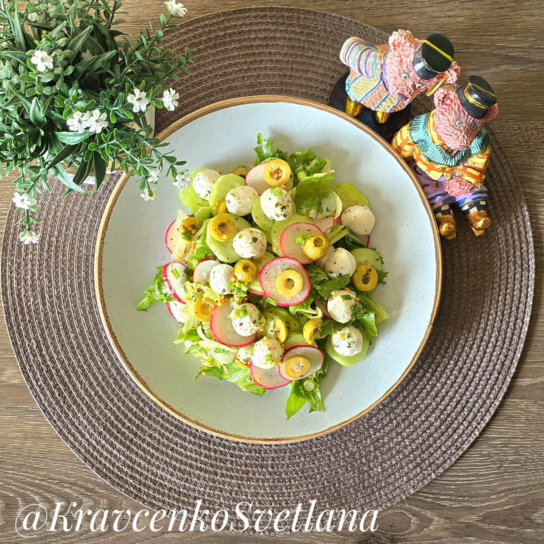 Салат овощной с моцареллой и оливками