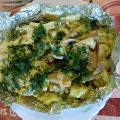 Картофель запечённый с грибами и сельдереем
