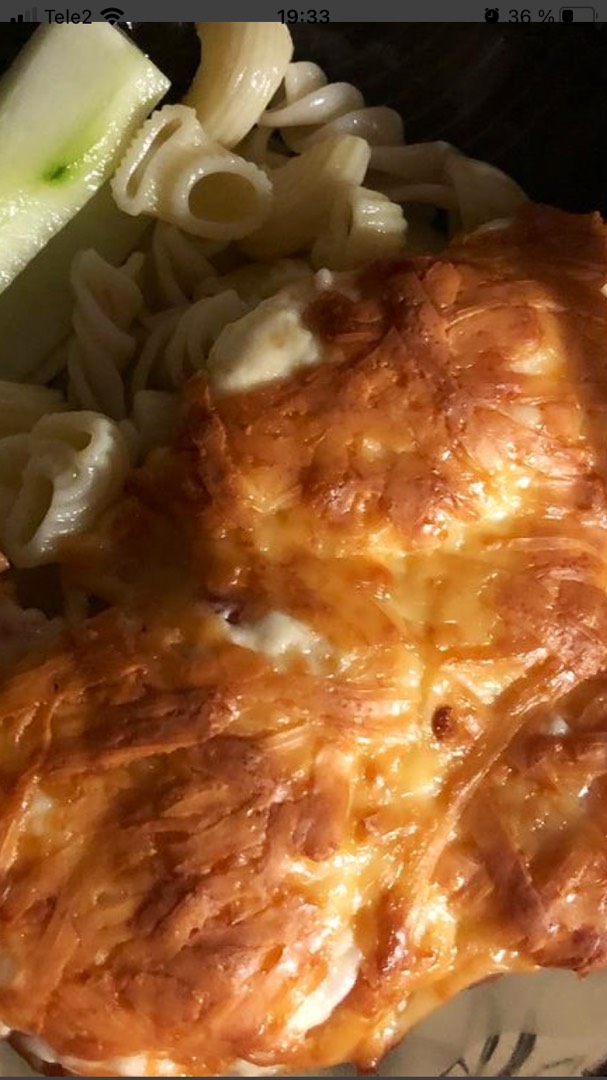 Запеченная курица с макаронами