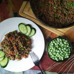 🌿Грибное жаркое с гречкой и горошком