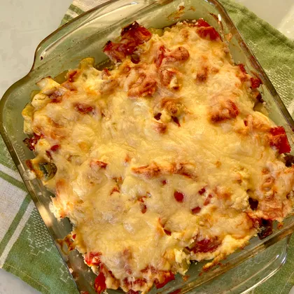 Запеканка с индейкой, грибами, кабачком  