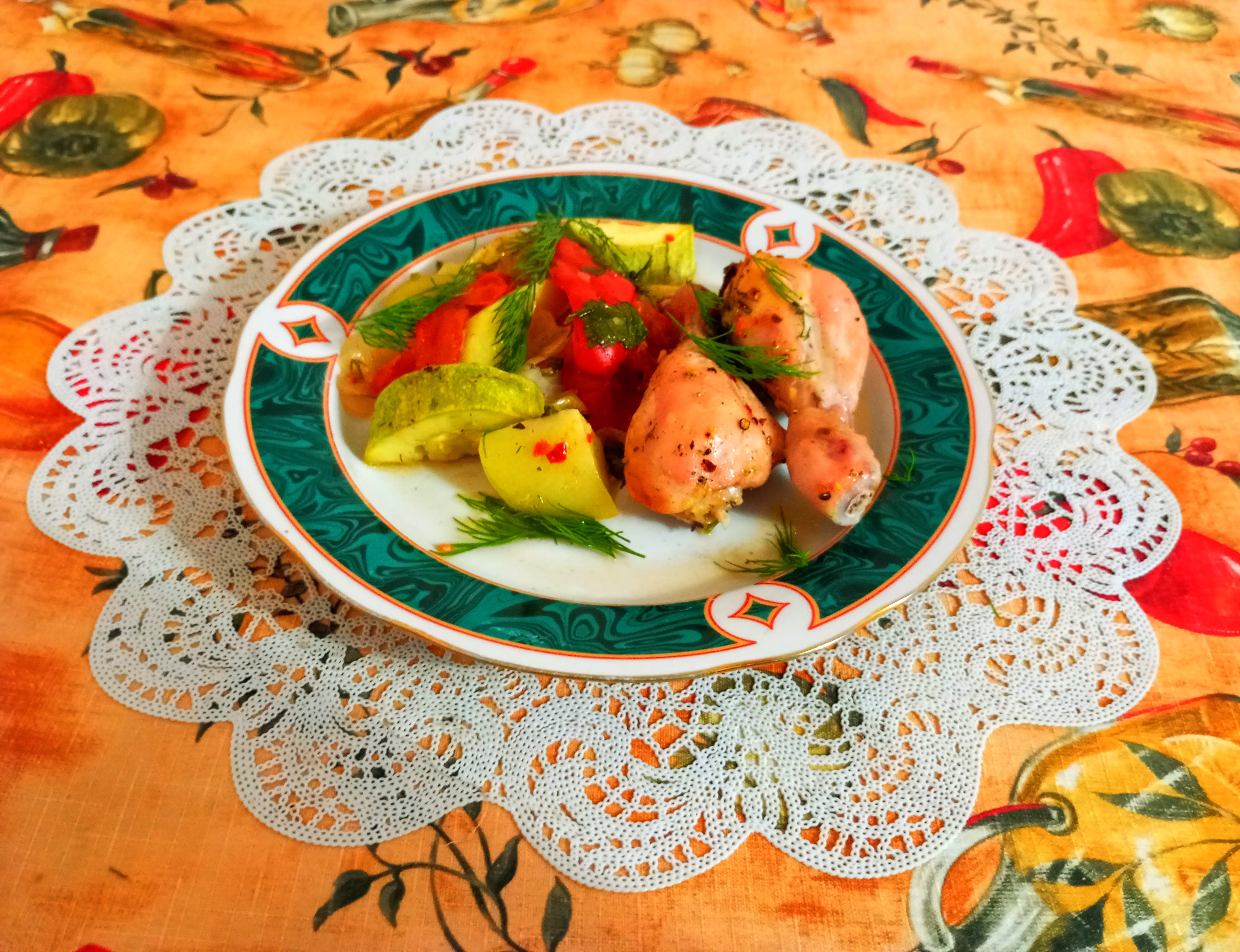 Голень куриная с овощами запеченные в духовке