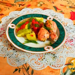 Голень куриная с овощами запеченные в духовке