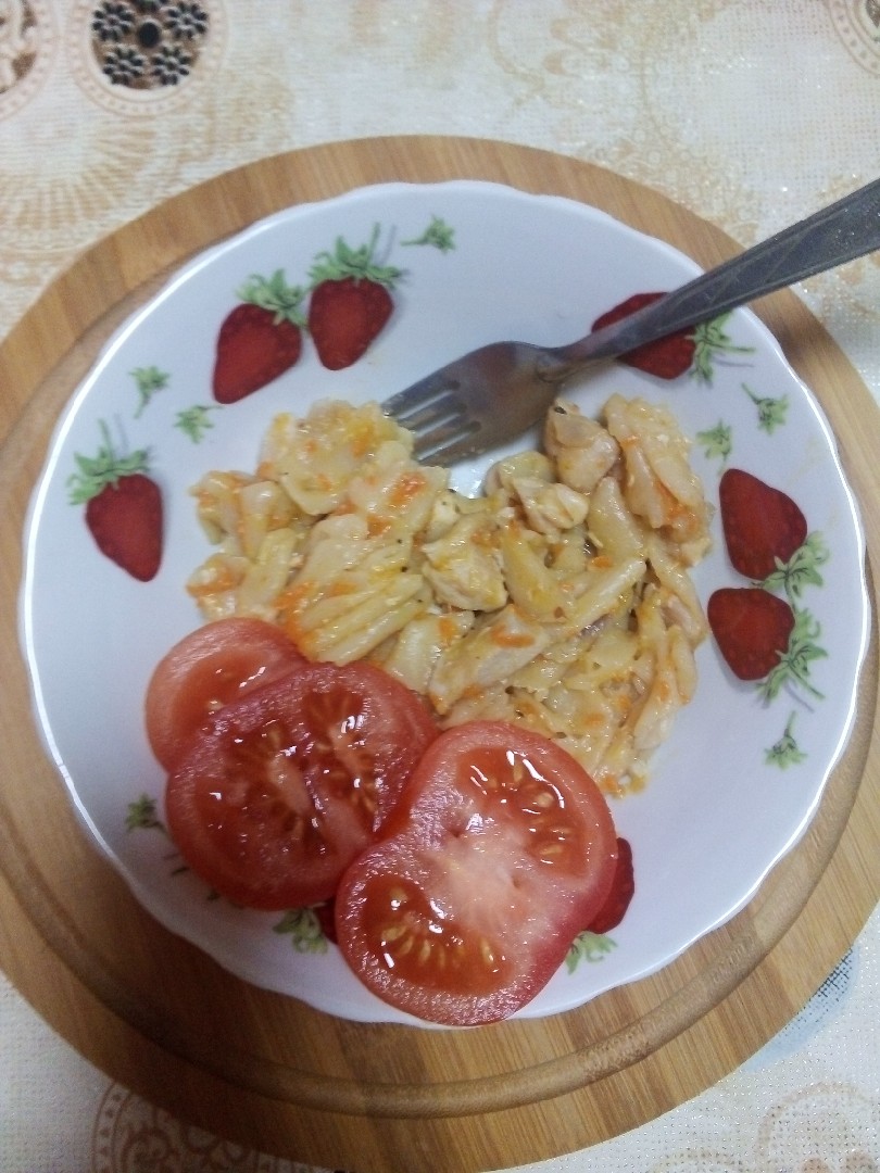 Тушёные макароны с мясом