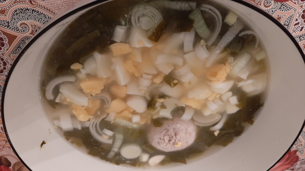 Щавельный суп с фрикадельками )