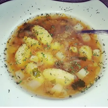 Овощной суп с клёцками из кукурузной крупы