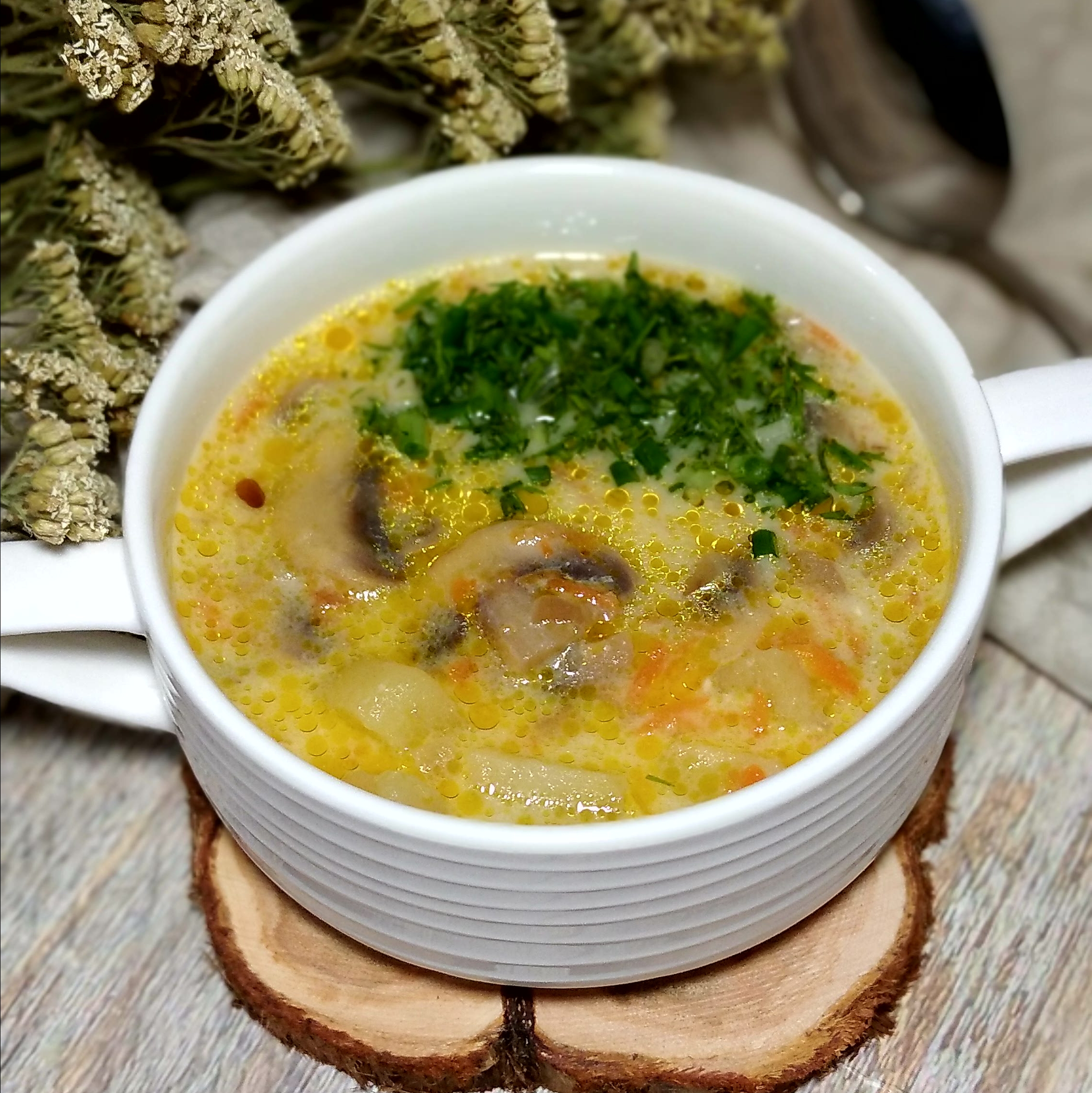 Суп с грибами и плавлеными сырками 