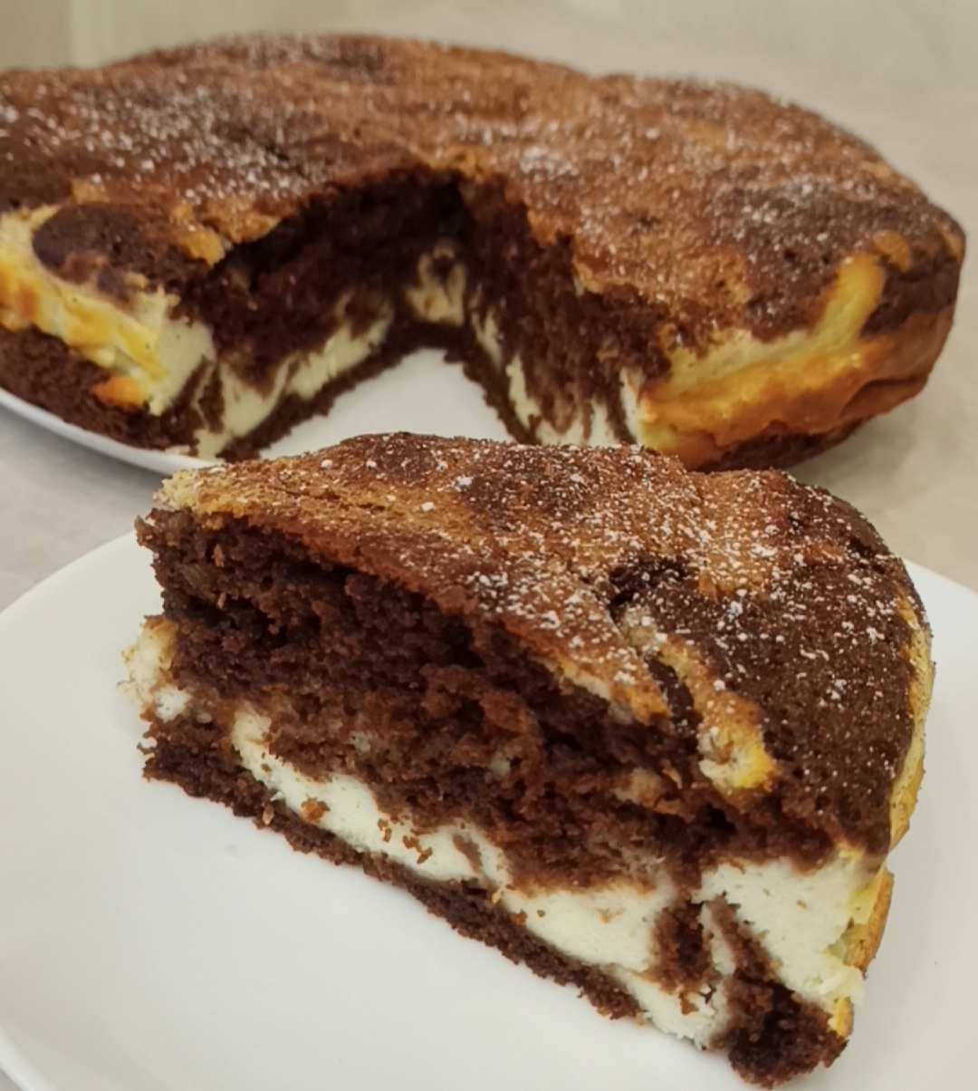 Шоколадно-творожный "Мраморный" пирог / брауни + чизкейк