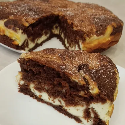Шоколадно-творожный 'Мраморный' пирог / брауни + чизкейк