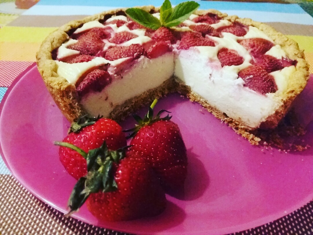 Чизкейк творожный с клубникой! 🍰☕🍓🍓🍓#кулинарныймарафон