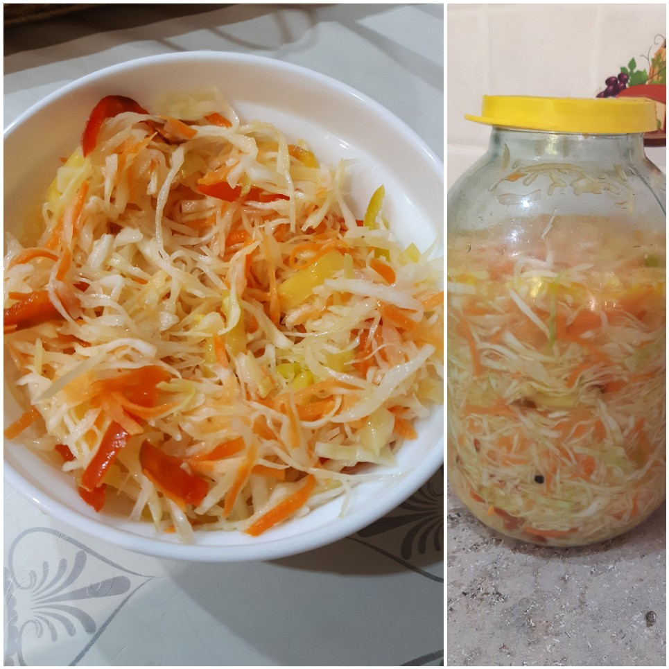 Салат из маринованной капусты, сладкого перца и моркови