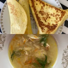 Тортилья с курицей и грибами + куриный супчик